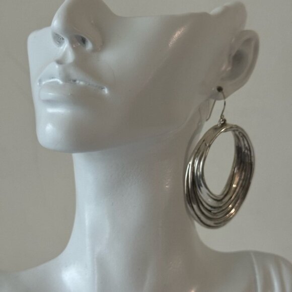 E&L Twist Sterling Silver Electroform Earrings Made in Israel 2 3/4 in long - Picture 2 of 15